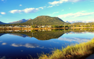 A view of Lake Estes and Estes Park from a local restaurant